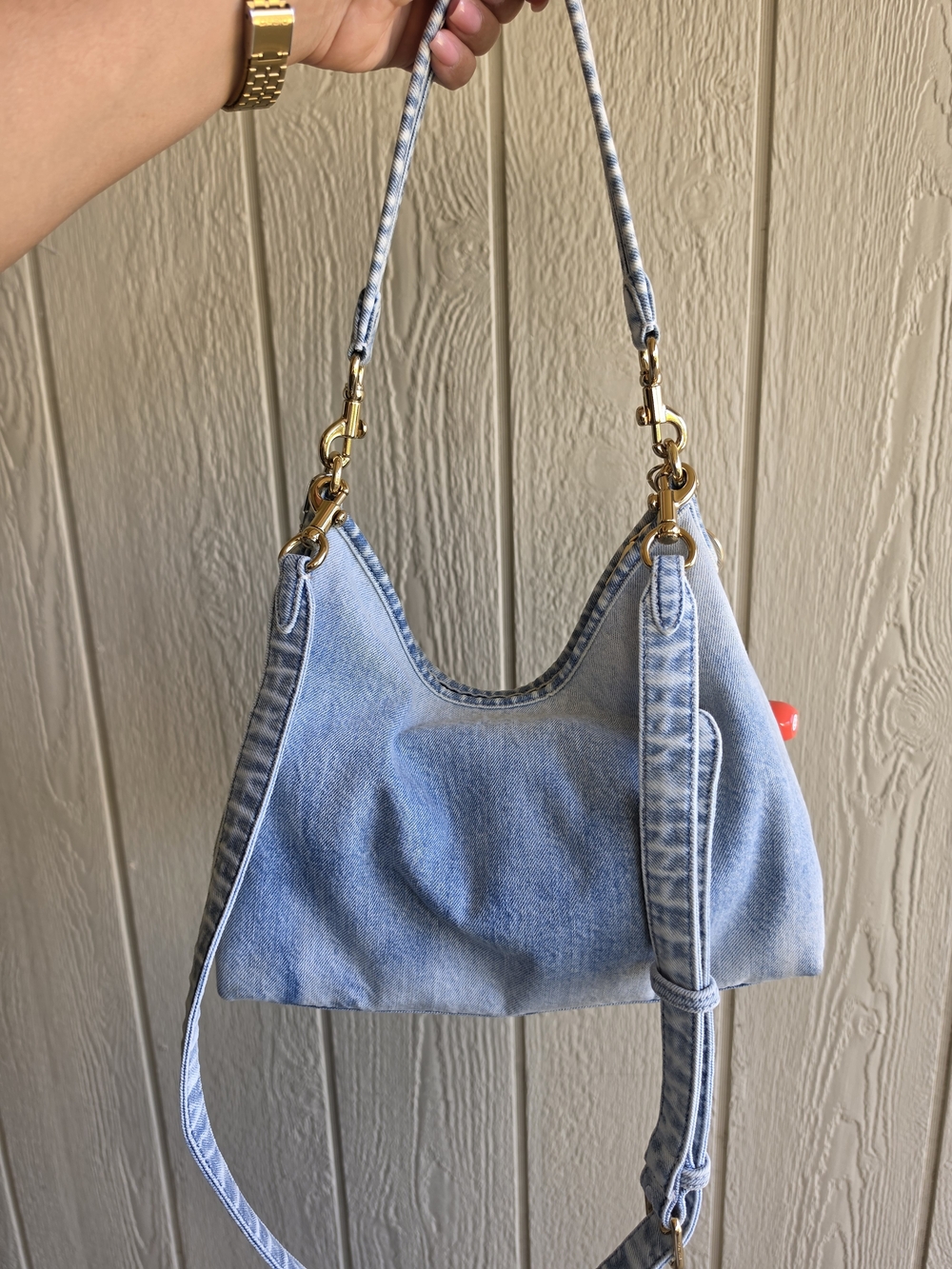 Coach Laurel Light Blue Denim Shoulder Bag with Pink & Purple Charm - Picture 5 of 7